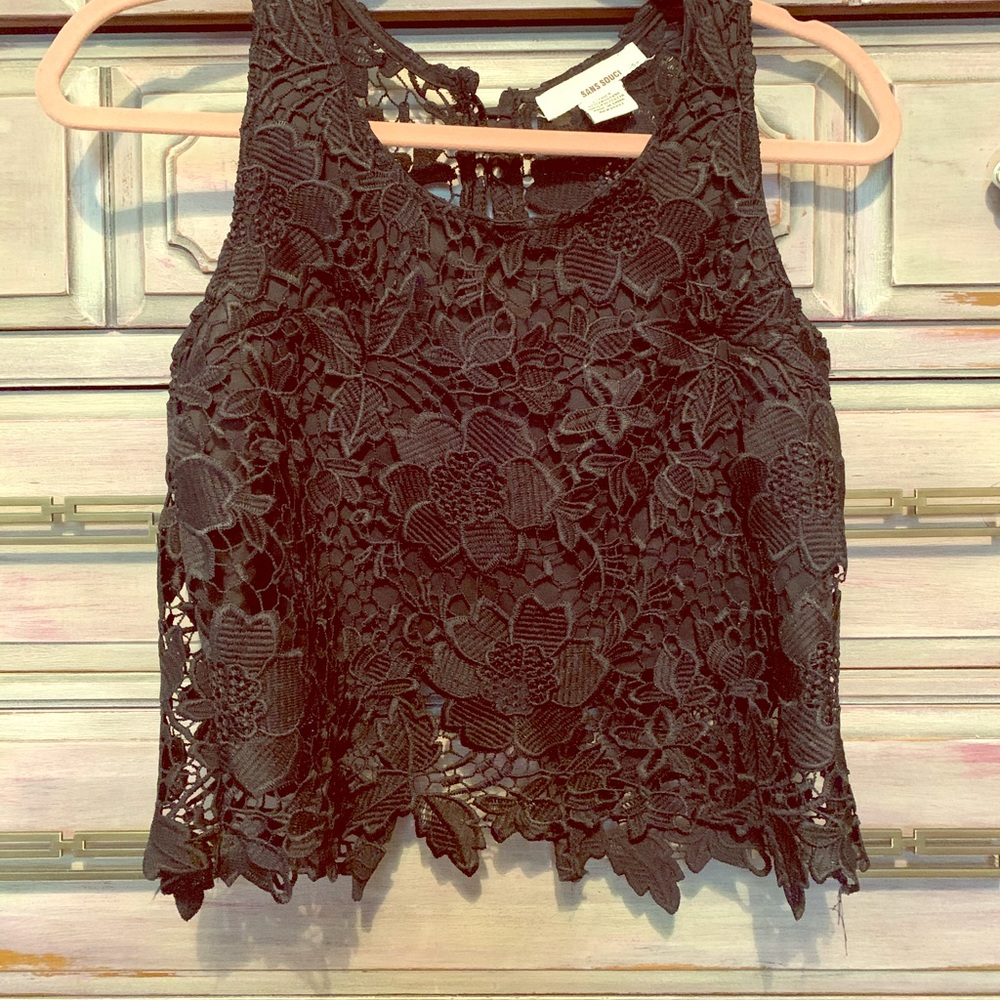 Black crochet crop tank
